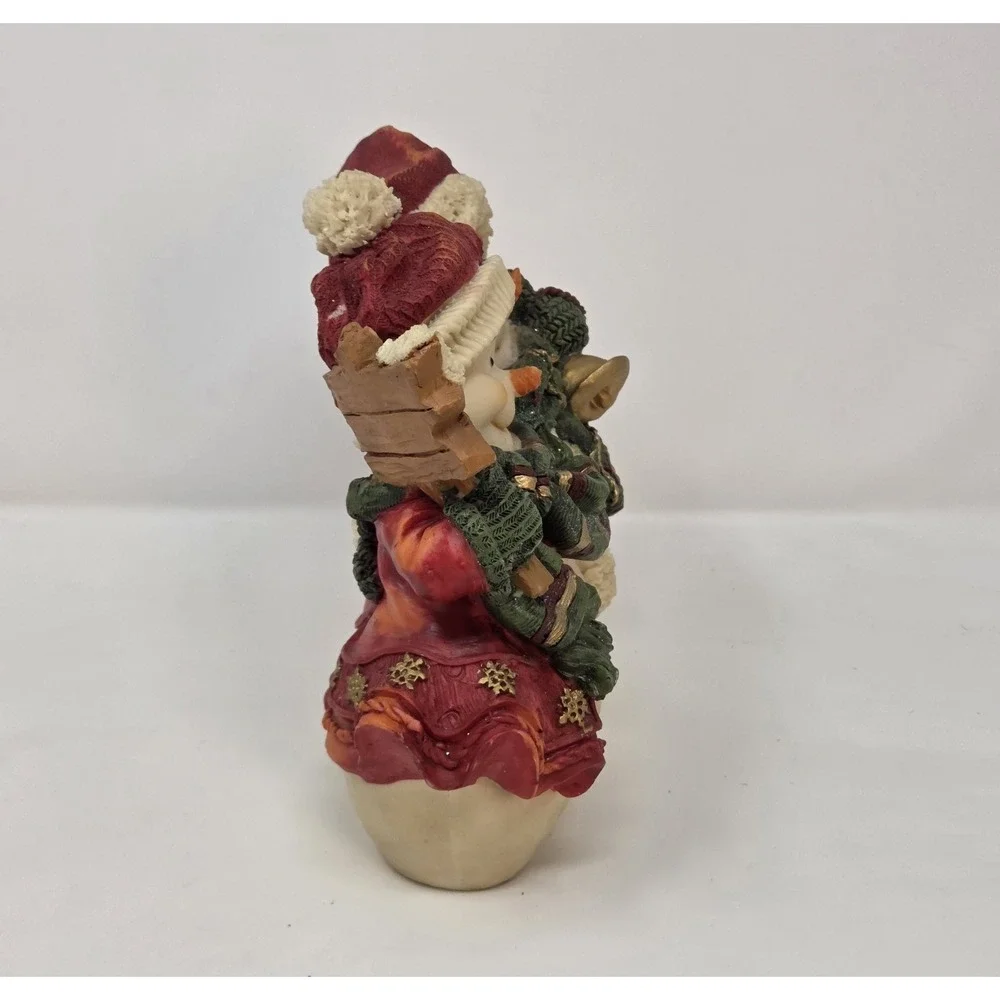 Resin Snowmen Duo Figurine Happy Holiday Sign Bells Christmas Decor 7